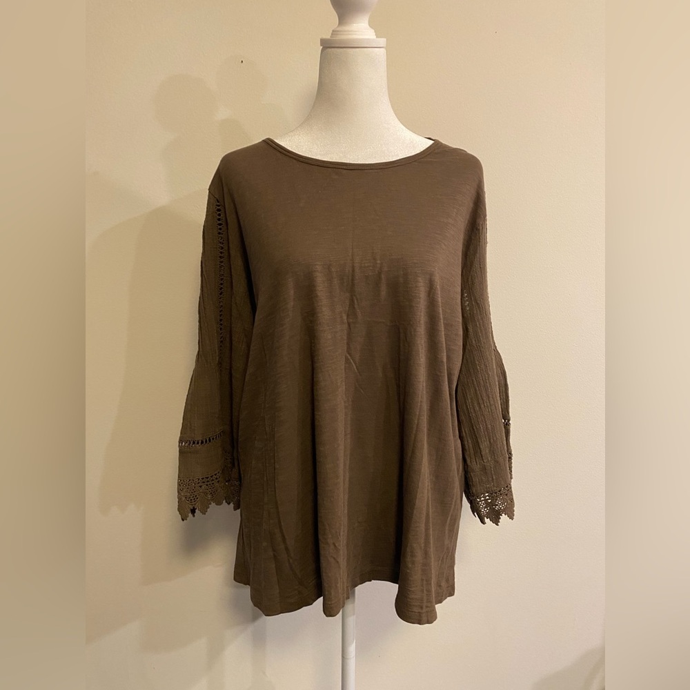 J. Jill Taupe Lace Brown 3/4 Sleeves Blouse size Large